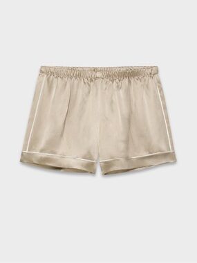 Aritzia 100% Silk Lounge Shorts - Beige with White Piping